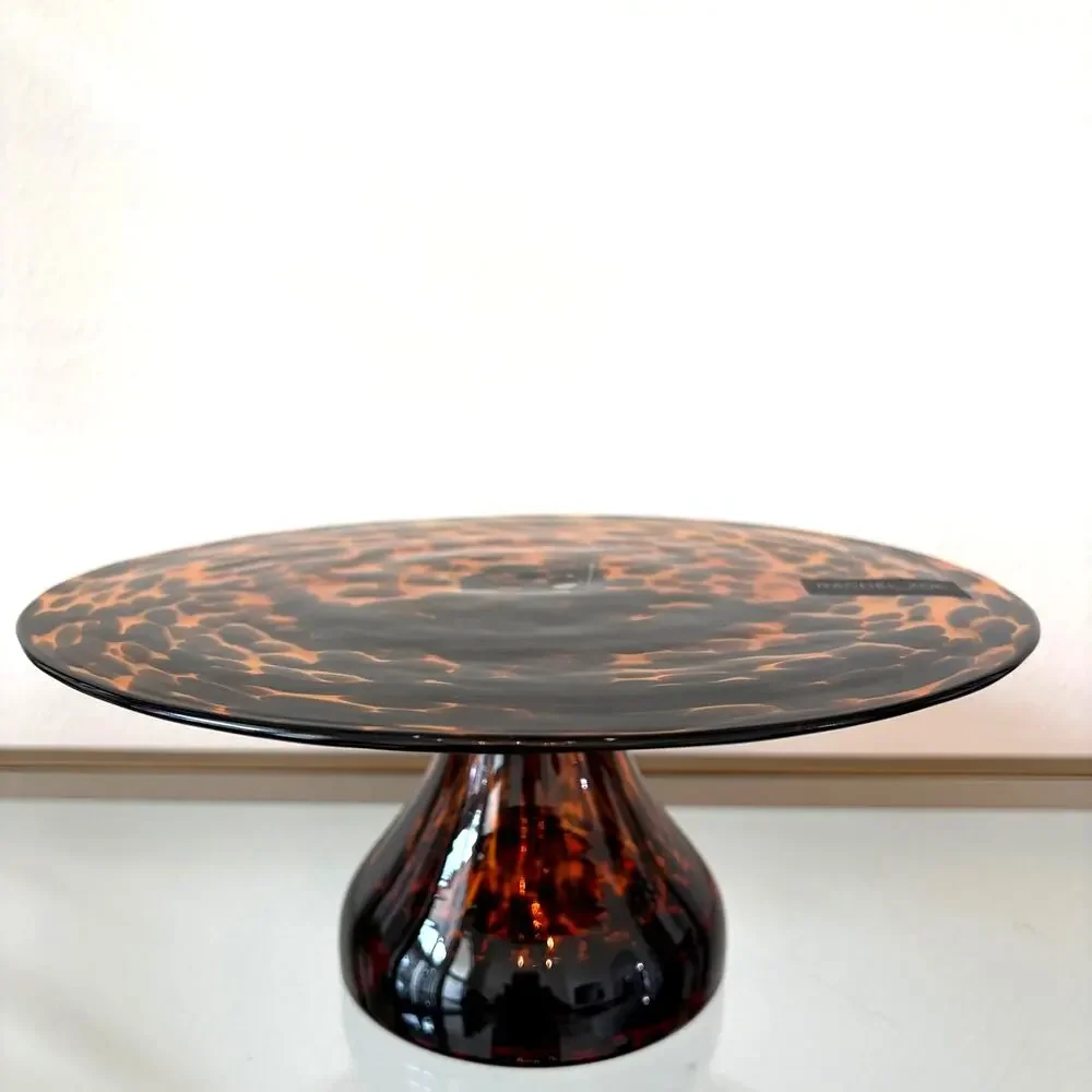 Rachel Zoe Tortoise Glass Footed Cake Stand 10in NEW
